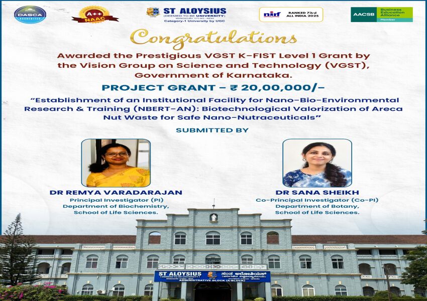 St Aloysius University Faculty receives Prestigious VGST K-FIST Grant